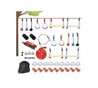 Outsunny Parcours d'obstacles Ninja pour enfants 30 accessoires Slackline 10 m sac Bleu/Noir/Rouge