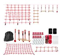 AIYAPLAY Parcours d'obstacles Ninja pour Enfants 10 m Charge 100 kg Slackline et Sac de Transport, équipement de Jeu extérieur pour Filles et garçons, Installation Facile, Rouge