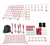Parcours d'obstacles Ninja pour enfants 10 M kit de tyrolienne complet charge 100 kg, installation facile, rouge