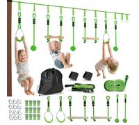 AIYAPLAY Parcours d'obstacles Ninja pour Enfants 10 m Charge 50 kg Slackline et Sac de Transport, équipement de Jeu extérieur pour Filles et garçons, Installation Facile, Vert
