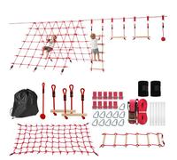 Parcours d'obstacles Ninja pour enfants - AIYAPLAY - 10 M - kit de tyrolienne complet charge 100 kg - PP - rouge