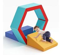 Parcours Motricité Bébé en Mousse,Blocs d’Escalade avec Housse en Cuir et Attaches à Crochets et Boucles, Mousse Blocs de Construction Jouets éducatifs,Soft Play Corner Climber (DM152124)