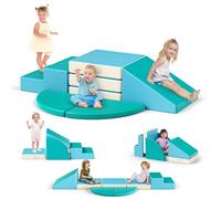 Parcours Motricité Bébé en Mousse,Blocs d’Escalade avec Housse en Cuir et Attaches à Crochets et Boucles, Mousse Blocs de Construction Jouets éducatifs,Soft Play Corner Climber (DM152113)