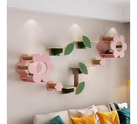 Parcours Mural pour Chat en Bois Massif, Plate-Forme de Saut et d'escalade avec Fleurs Décoratives, Idéal pour Jouer, Dormir et Se Prélasser
