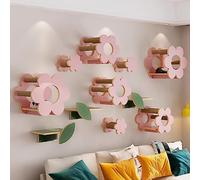 Parcours Mural pour Chat en Bois Massif, Plate-Forme de Saut et d'escalade avec Fleurs Décoratives, Idéal pour Jouer, Dormir et Se Prélasser