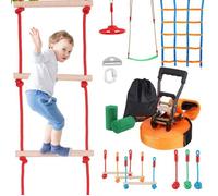 VEVOR Parcours Ninja pour Enfants Kit Slackline et Parcours d’Obstacles 1x15,24 m Charge 226,8 kg 10 Obstacles Équipement de Jeu Extérieur avec Filet d’Escalade Barre de Singe pour Jardin Arrière-Cour