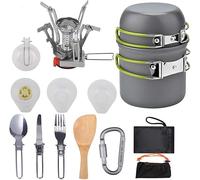 Pardarsey Padarsey O2-3 Batterie de cuisine de camping 1 à 2 personnes avec couteau et fourchette pliants, poêle et poêle portables, randonnée pour pique-nique et camping
