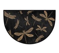 Pardick Tapis de porte en demi-lune avec motif libellule - Noir - Antidérapant - Demi-cercle - Lavable - Tapis demi-lune d'intérieur - Pour cuisine, chambre à coucher, décoration d'intérieur