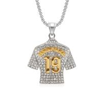 Pardofelis Pendentif maillot de football, n° 7/10/19 - Collier en jersey doré et argenté - Pendentif maillot de football - Chaîne pour homme et garçon, taille unique, Acier titane, Strass
