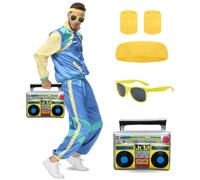 Pardofelis Tenue des années 70 et 80 pour homme et femme - Survêtement des années 80 avec veste et pantalon - Tenue « Bad Taste » - Style rétro des années 90 - Pour carnaval, fête, carnaval, bleu, M