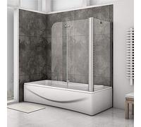 Pare-baignoire 90x140cm pivotant à 180°,avec une paroi fixée 75x140cm,verre transparent,profilé alu nature
