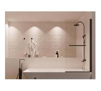 Pare baignoire avec porte-serviette en métal noir mat au style industriel - 70 x 140 cm - TOBIN