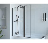 Pare baignoire avec porte-serviette et retour pivotant noir mat - (70 + 30) x 140 cm - PRIMAEL