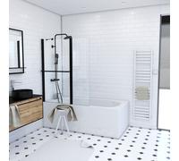 AURLANE Pare Baignoire avec VOLET PIVOTANT 130x105cm Profile Aluminium Noir Mat ET Verre Transparent