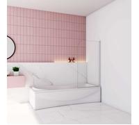 Pare baignoire Blanc mat au angle arrondis pivotant à 180 degrés,L70xH130cm,4mm verre trempé, style industriel