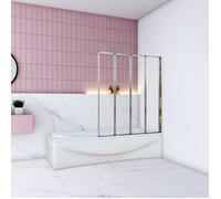 Pare baignoire Chrome pliante L100xH140cm avec pliante 4 volets pliants 180 degrés,Installation réversible,4mm verre trempé