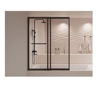 Pare baignoire coulissant noir mat avec porte serviette - 100x140 cm - WAIMEA