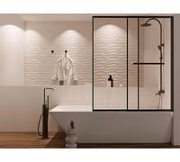 Pare baignoire coulissant noir mat avec porte serviette - 120x140 cm - WAIMEA