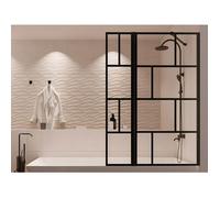 Pare baignoire noir mat au style industriel avec volet pivotant - 100 x 140 cm - OBELINI Noir