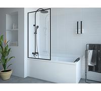 Pare baignoire noir mat style industriel - 80 x 140 cm - Verre trempé - BRADENTON
