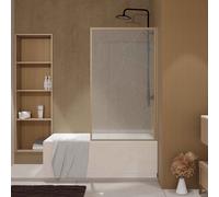 Pare baignoire pivotant 140x80 cm HINATA - style Japandi courbes douces Cadre effet bois - Verre 5mm