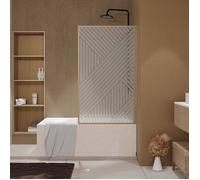 Pare baignoire pivotant 140x80 cm HINATA - style Japandi géométrique - Cadre effet bois - Verre 5 mm