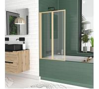 Pare baignoire Pivotant 2 Volets Or Doré Brossé - Verre Trempé 4mm - DUPLO