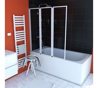 Pare baignoire Pivotant 3 Volets Blanc - 125x143 cm - Verre Trempé 4 mm - ZAGGY WHITE