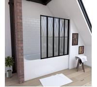 Pare baignoire Pivotant 5 Volets Noir Mat - 125x143 cm - Verre Trempé 4 mm - QUINTUPLE BLACK