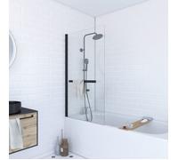 Pare baignoire Pivotant avec Porte-Serviette 85x150cm - Profilé Noir - Verre 6mm - TSHAPE DARK