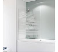 Pare baignoire pliant 114 x 140 cm, Schulte, verre 5 mm, écran de baignoire pivotant, décor rayures horizontales, profilé blanc
