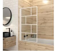 Pare Baignoire Rabattable 75x125cm - Sérigraphie Briques Blanches - Verre Trempé 4mm