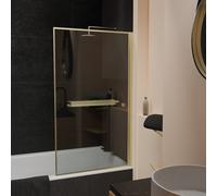 Pare baignoire Rabattable 75x130cm en Verre trempé - Porte-serviette et Etagère Or Doré Brossé