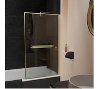 Pare baignoire Rabattable 75x130cm en Verre trempé - Porte-serviette et Etagère Or Doré Brossé