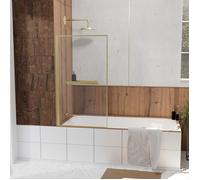 Pare baignoire Rabattable 80x140cm en Verre trempé - Porte-serviette et Etagère Or Doré Brossé