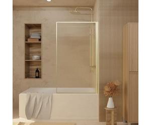 Pare baignoire Rabattable 80x140cm - Profilé Or Doré Brossé - Verre Trempé Ondulé 5mm