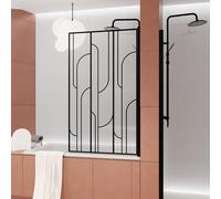 Pare baignoire rabattable 80x140cm Sérigraphie Art Déco Arrondie Noire mate