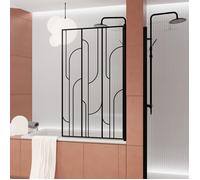 Pare baignoire rabattable 80x140cm Sérigraphie Art Déco Arrondie Noire mate