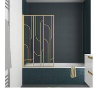 Pare baignoire rabattable 80x140cm Sérigraphie Art Déco Arrondie - Or Brossé