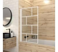 Pare Baignoire Rabattable 80x140cm - Sérigraphie Briques Blanches - Verre Trempé 4mm