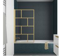 Pare baignoire rabattable 80x140cm Sérigraphie type Briques - Or Doré Brossé - GOLDY BLOCKS