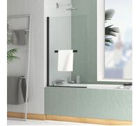 Pare baignoire Rabattable avec porte-serviette 70x120 cm - Profilé Noir Mat - Verre 4 mm