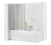 Rea Paroi de Baignoire Pliante Agat-3 120 Brush Gold Pare-Baignoire 120 x 140 cm Épaisseur de Verre 5 mm (Finition du Profil : Or Brossé)