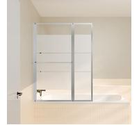 AURLANE Pare Baignoire relevable 139x105cm avec volet - Verre Transparent avec Bande depolie