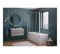 Pare bain Orion avec retour pvt angle 80x152 profilé blanc verre transparent - KINEDO PB147BTNE