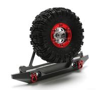 Pare-chocs arrière pour AXIAL SCX10 Échelle 1:10 RC Crawler avec support de pneu de secours intégré et construction en métal (gris + CL03 rouge)