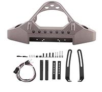 Pare-Chocs Avant RC en métal avec 2 lumières LED, Accessoire de Mise à Niveau Robuste pour Voiture sur chenilles RC Traxxas TRX4 à l'échelle 110, Couleur Titane Noir 16 x 9 x 4 cm (Grise)