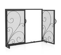 Pare-Feu Cheminée COSTWAY-2 Portes avec Poigée-Panneaux Magnétiques-Support Stable-Cadre en Métal-Motifs Floral-96 x 35 x 78 cm