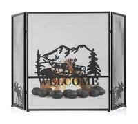 CostwayÉcran de Cheminée 132 x 79 cm Pare-étincelles Pliable à 3 Panneaux Décorative en Maille Motif à Chevrons Pare-feu de Cheminée en Métal pour Salon