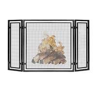 Pare-feu de cheminée d'intérieur, grand écran en fer forgé à 3 panneaux, couverture en maille décorative extérieure en métal, clôture de cheminée solide pour bébé et animal de compagnie, noir/or